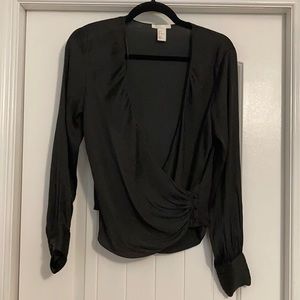 H&M Black Long-sleeve Satin Top